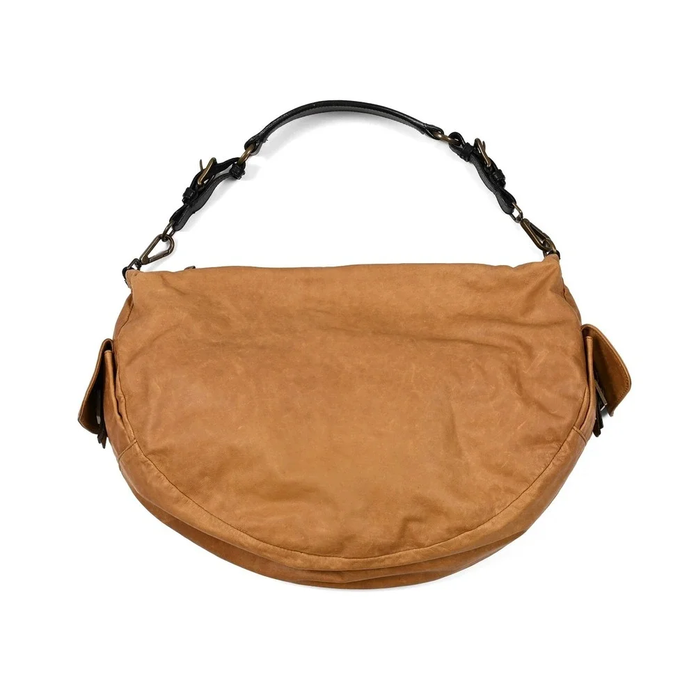 MARNI Light Brown Leather Hobo Shoulder Bag Italy Zip Pocket Magnetic Snaps Soft